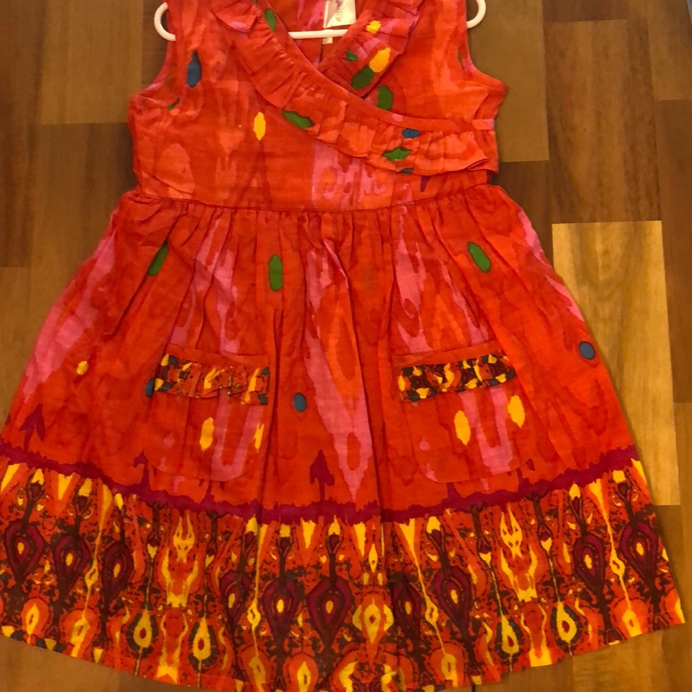 Yo Baby Bright Cotton Ikat Cross Ruffle Pockets